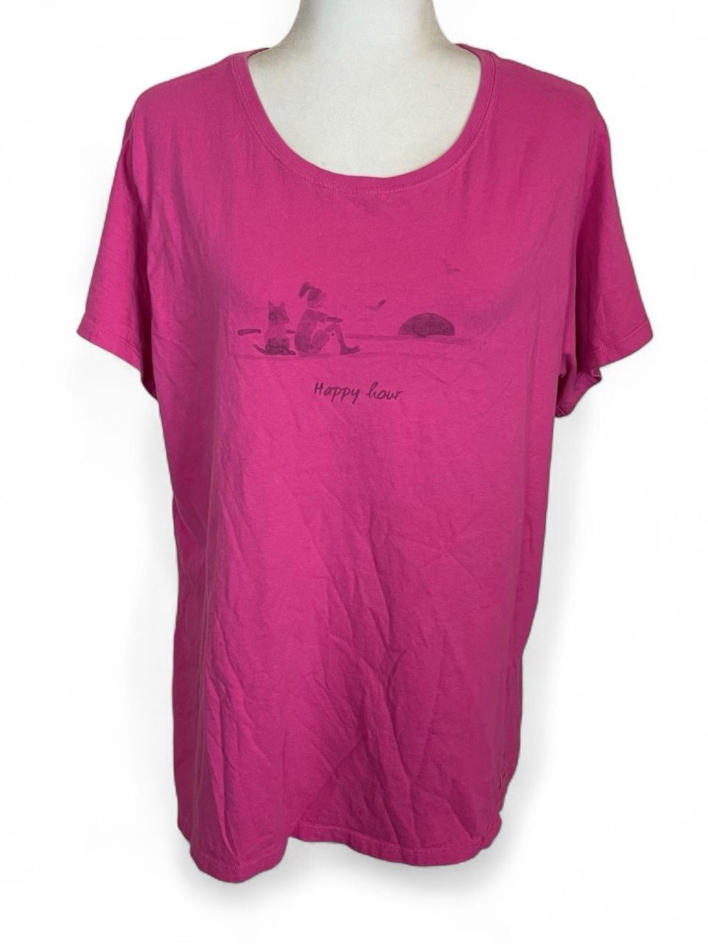 Life is Good Women's Size XXL Classic Tee Hot Pink Happy Hour Beach Scene w/ Dog